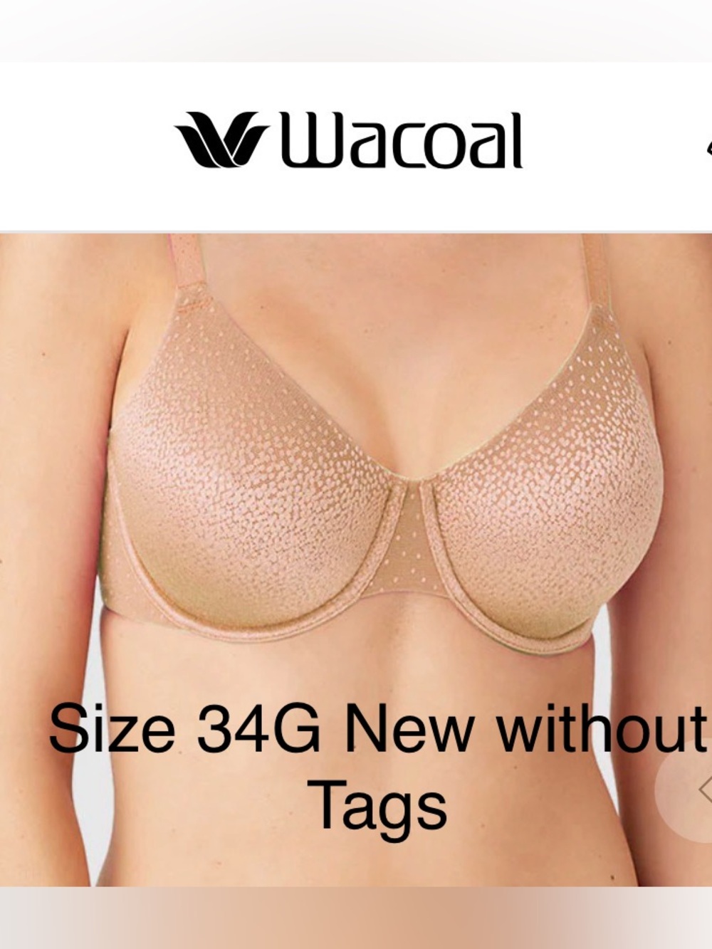Wacoal Back Appeal Underwire Bra color:Praline model:853303 34G New! Without Tag
